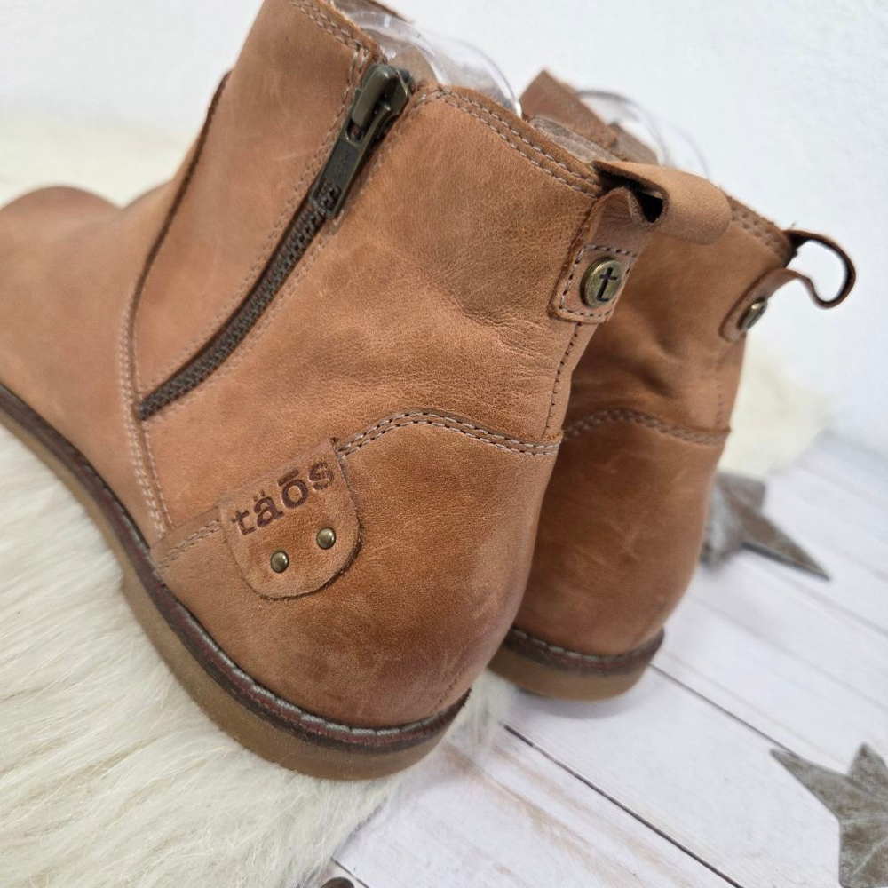 Taos Double Time ankle boots caramel brown leather two zipper women's size 10 - Picture 6 of 8